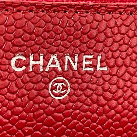 SOLD Authentic Chanel - Red Caviar with Silver Hardware Wallet on Chain - Picture 7 of 15